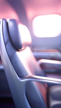 A close up of a seat on an airplane with the sun shining in