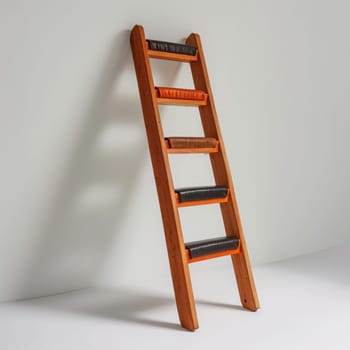 A wooden ladder with a book shelf on top of it