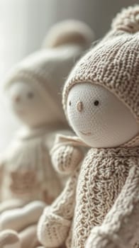 Two small white teddy bears sitting next to each other