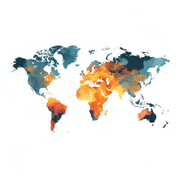 A map of the world is shown in orange and blue