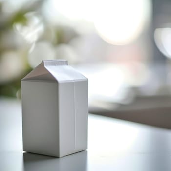A white box sitting on a table with some blurry background