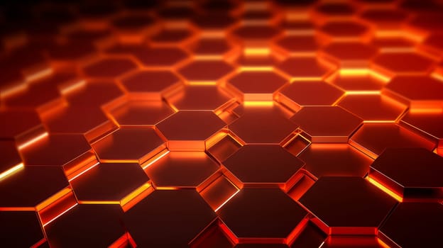 Abstract background with black glowing honeycomb hexagons and fiery orange backlight.