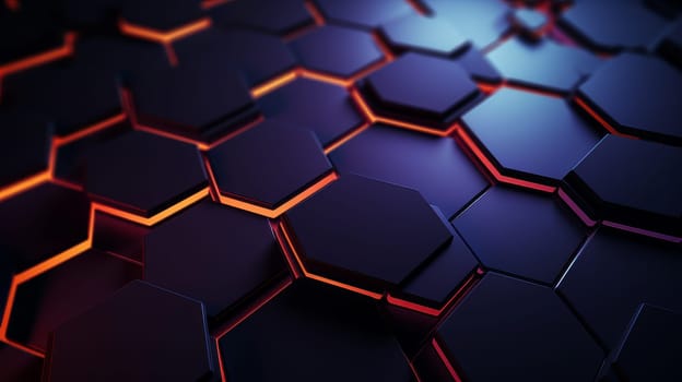 Abstract background with black glowing honeycomb hexagons and fiery orange backlight.