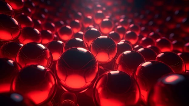 Beautiful luxury creative 3D modern abstract background consisting of black and red balls and spheres with light digital effect, copy space