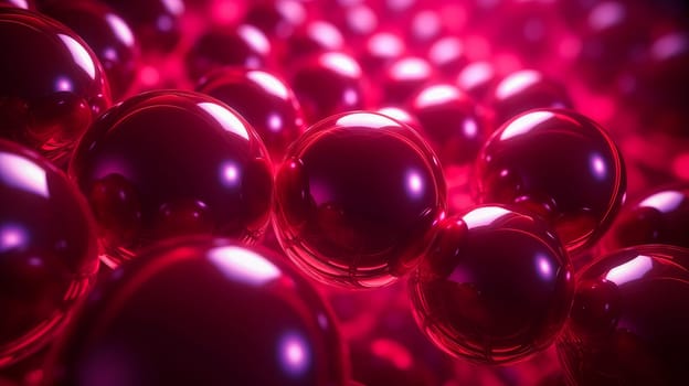 Beautiful luxury creative 3D modern abstract background consisting of red and burgundy balls and spheres with light digital effect, copy space