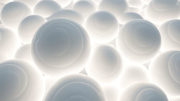 Beautiful luxury creative 3D modern abstract light background consisting of white balls and spheres with light digital effect, copy space