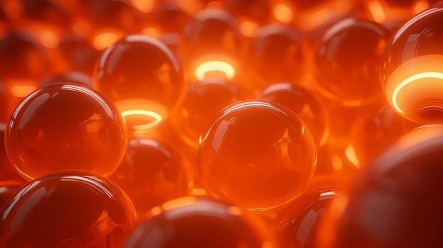 Beautiful luxury creative 3D modern abstract light background consisting of orange yellow balls and spheres with light digital effect, copy space