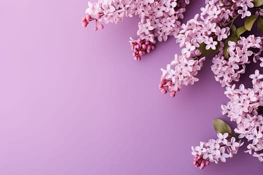 Spring background with a lilac branch on the right and space for text.