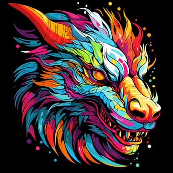 Portrait of a fairy dragon in psychedelic vector pop art style. Mythological creature in bright colours. Template for t-shirt print, poster, sticker, etc.