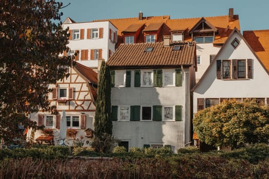 Old national German town house. Old Town is full of colorful and well preserved buildings. Baden-Wurttemberg is a state in southwest Germany bordering France and Switzerland. The Black Forest, known for its evergreen scenery and traditional villages, lies in the mountainous southwest. Stuttgart, the capital, is home to Wilhelma, a royal estate turned zoo and gardens. Porsche and Mercedes-Benz have headquarters and museums there. The 19th-century Hohenzollern Castle sits in the Swabian Alps to the south.