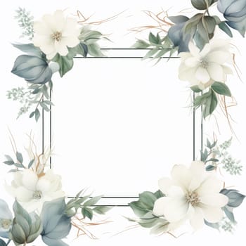 Flowers frame illustration for greeting card and copy space Generative AI.