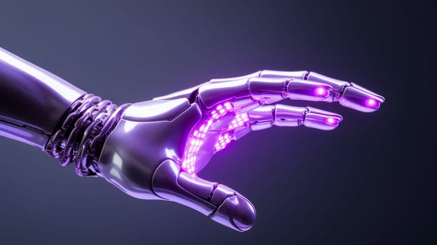 Artificial intelligence cyborg robot hand in futuristic style. Integration of technology and human interaction. Chat bot