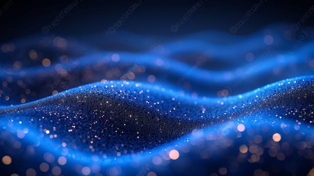 Wave shape on low-polygonal triangular background for web design related to cyberspace, big data, metaverse, network security, data transfer, dark blue abstract cyberspace background.