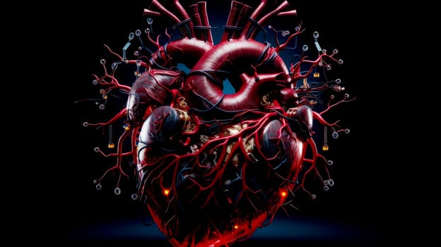 Human heart 3D on a black background. Transplantology and medicine