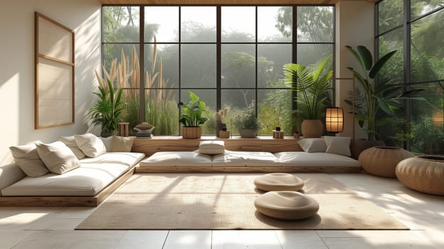 A property filled with natural light from numerous windows and adorned with various plants, creating a cozy living space with a touch of nature indoors