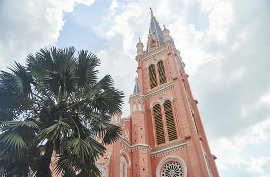 Ho Chi Minh City, Vietnam - 03.07.2023: View of the pink Tan Dinh church. High quality photo