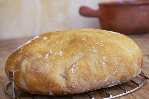 loaf of homemade bread freshly baked and still warm