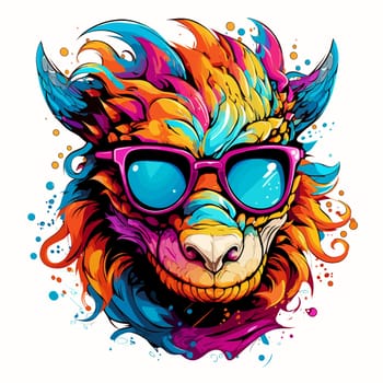 Cute and funny fairy tale dragon with glasses in vector pop art style. Mythological creature in bright colours. Template for t-shirt print, poster, sticker, etc.