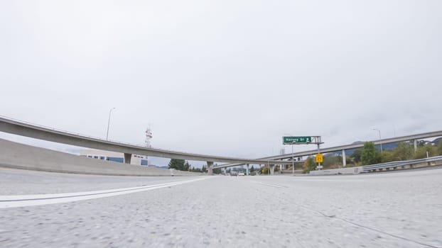 Cruising on California's HWY 134 near Pasadena amid a cloudy winter day.