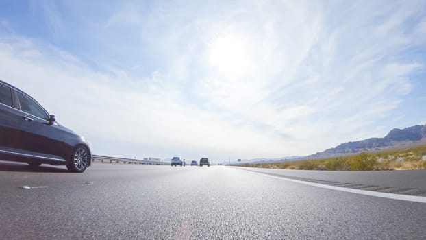 HWY 15, California, USA-December 3, 2022-Embarking on a road trip from Nevada to California, driving on Highway 15 during the day offers scenic views and an exciting journey between states.