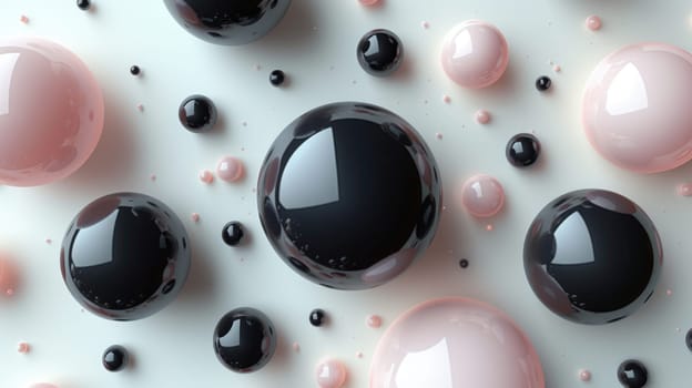 A photo showcasing a collection of black and pink balls placed on a white surface.