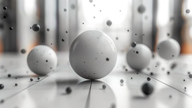 A collection of white balls sitting atop a floor surface.