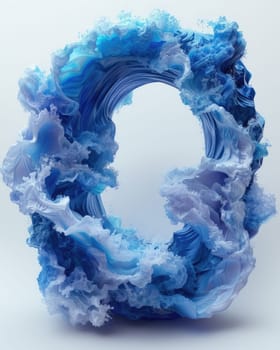 A sculpture of the letter O in blue and white, resembling the sea.
