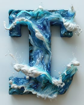 A captivating photo featuring blue and white swirls forming the letter F, resembling the patterns found in the sea.