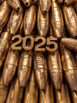 A close-up photo of a collection of bullet shells with the numbers 205 engraved on them.