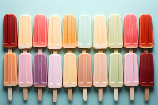 Set of fruit ice cream with different flavors on a light background, ice cream on a stick.