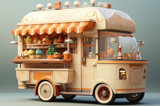 Retro van made for ice cream street vending, ice cream machine.