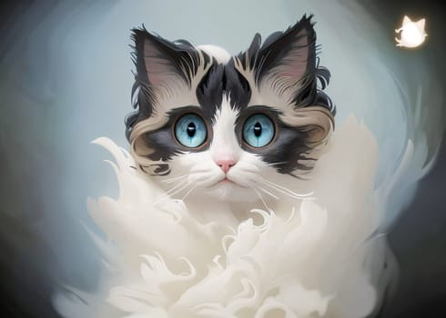 Beautiful young white purebred Ragdoll cat with blue eyes, portrait. AI generated image.