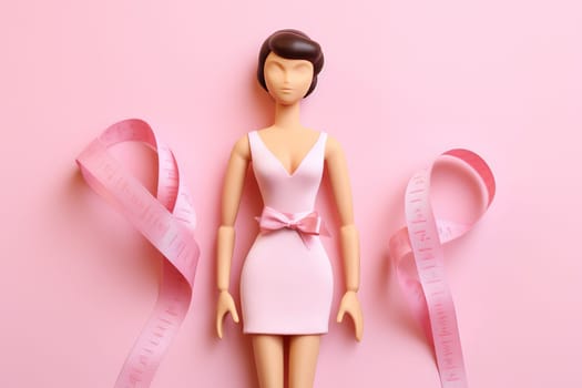 A paper doll with a girl on a pink background is a symbol of breast cancer awareness