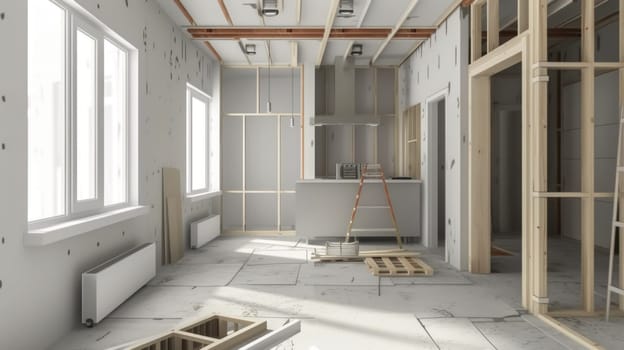 Apartment renovation with space to describe the company's construction services. Generative AI.