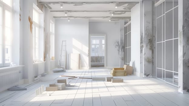 Apartment renovation with space to describe the company's construction services. Generative AI.