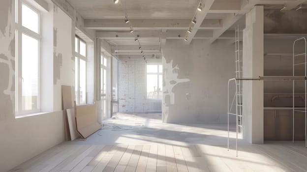 Apartment renovation with space to describe the company's construction services. Generative AI.