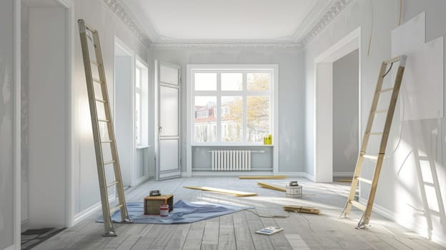 Apartment renovation with space to describe the company's construction services. Generative AI.