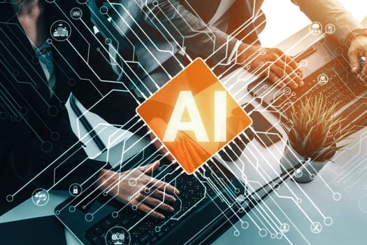 AI Learning and Artificial Intelligence Concept - Icon Graphic Interface showing computer, machine thinking and AI Artificial Intelligence of Digital Robotic Devices. uds