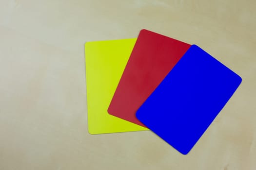 Football referee cards, new blue card for sending off a player for 10 minutes, changes in football rules