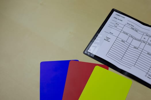 Football referee cards with new blue card with notepad for chest pocket of sports jersey