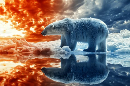 polar Bear global warming concept standing on melting ice in this world we live in, Climate Crisis in the Arctic, generative ai.