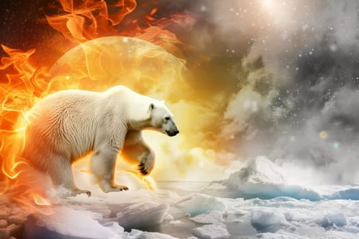 polar Bear global warming concept standing on melting ice in this world we live in, Climate Crisis in the Arctic, generative ai.