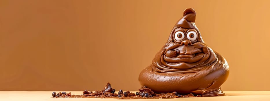 turd, shit, Humorous Chocolate Sculpture with Playful Character and Glossy Finish, copy space