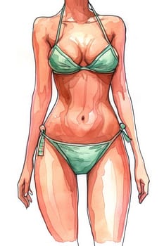A drawing of a woman in green bikini with large breasts