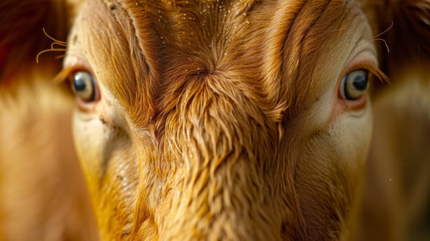 A close up of a cow's face with water droplets on it