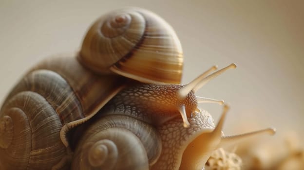 Two snails are sitting on top of each other in a pile