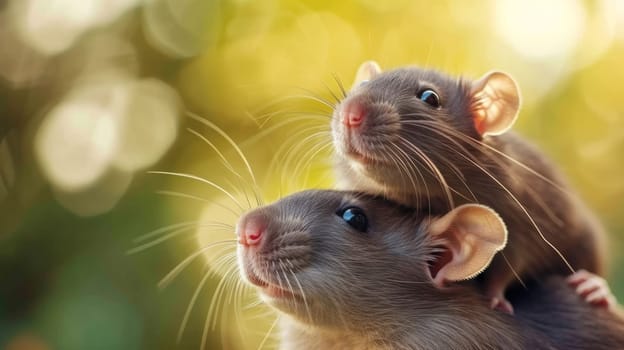 Two rats are standing on top of each other's heads