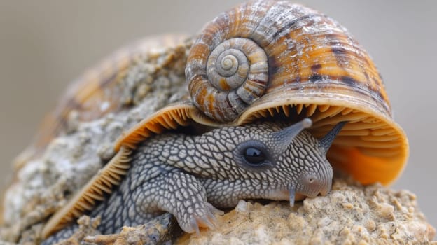 A snail with a shell on its back and another one inside