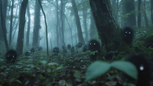 A group of porcupines are hiding in the woods