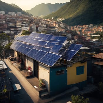 photovoltaic solar panels on slum hood for clean and cheap energy illustration generative ai
